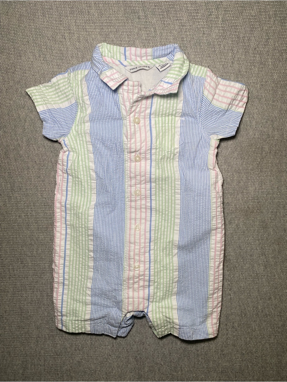 Janie and Jack Baby Striped Seersucker Stripe Romper Size 3-6 Months